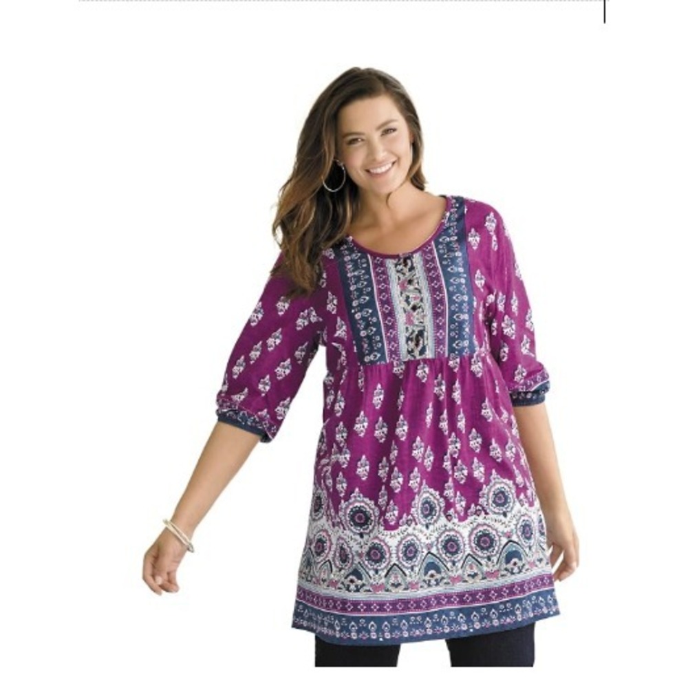 Ulla Popken Plus Size Sofia Border Print Knit Babydoll Tunic Size 20/22 - New